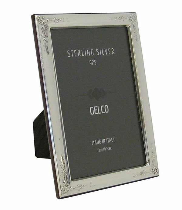 Gelco FINE Italian 925 Sterling Silver Picture Frame with Floral Embossed Corners