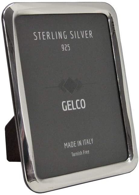 Gelco Italian 925 Sterling Silver & Wooden Back Glossy Curved Picture Frame