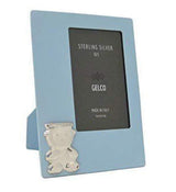 Gelco FINE Italian 925 Sterling Silver & Blue Wood Teddy Bear Picture Frame